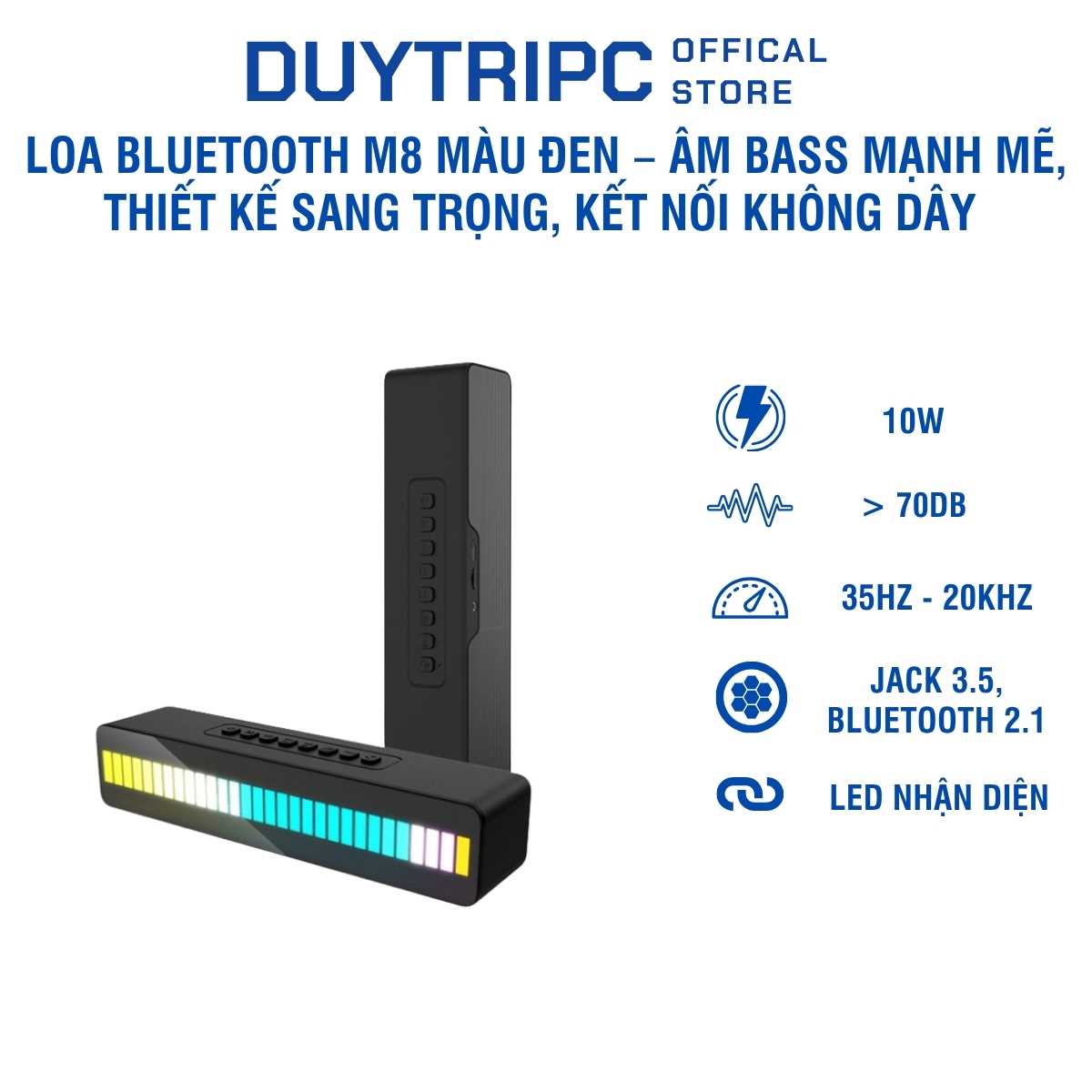 Loa Bluetooth M8 Màu Đen – Âm Bass Mạnh Mẽ, Thiết Kế Sang Trọng, Kết Nối Không Dây Tốc Độ Cao